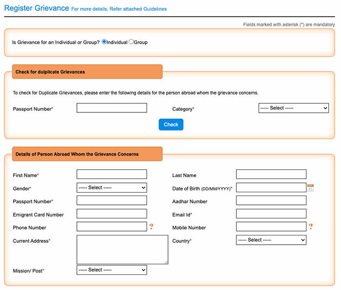 Madad Online-Portal Grievance Registration