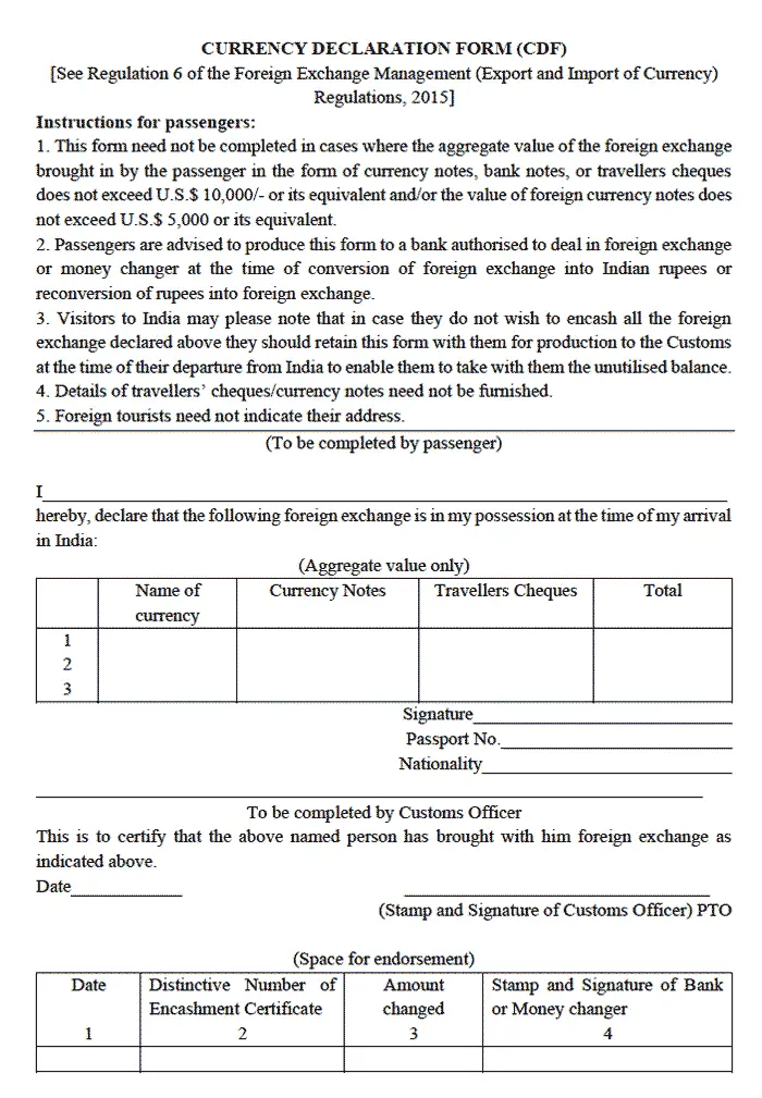 Indian Customs Rules For Carrying Cash (2023 Guide) Currency Declaration Form India