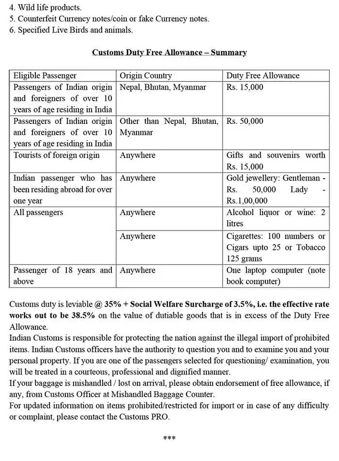 Indian Customs Declaration Form Sample Page 2