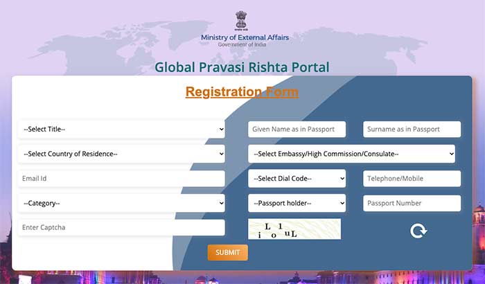 Global Pravasi Rishta Portal Registration Page