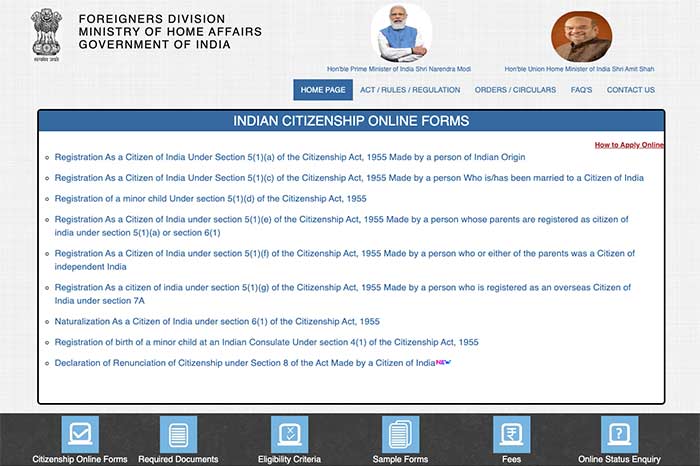 Indian Citizenship Online Website Homepage