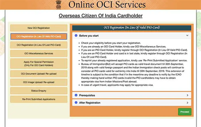 PIO Card To OCI Card Application Online